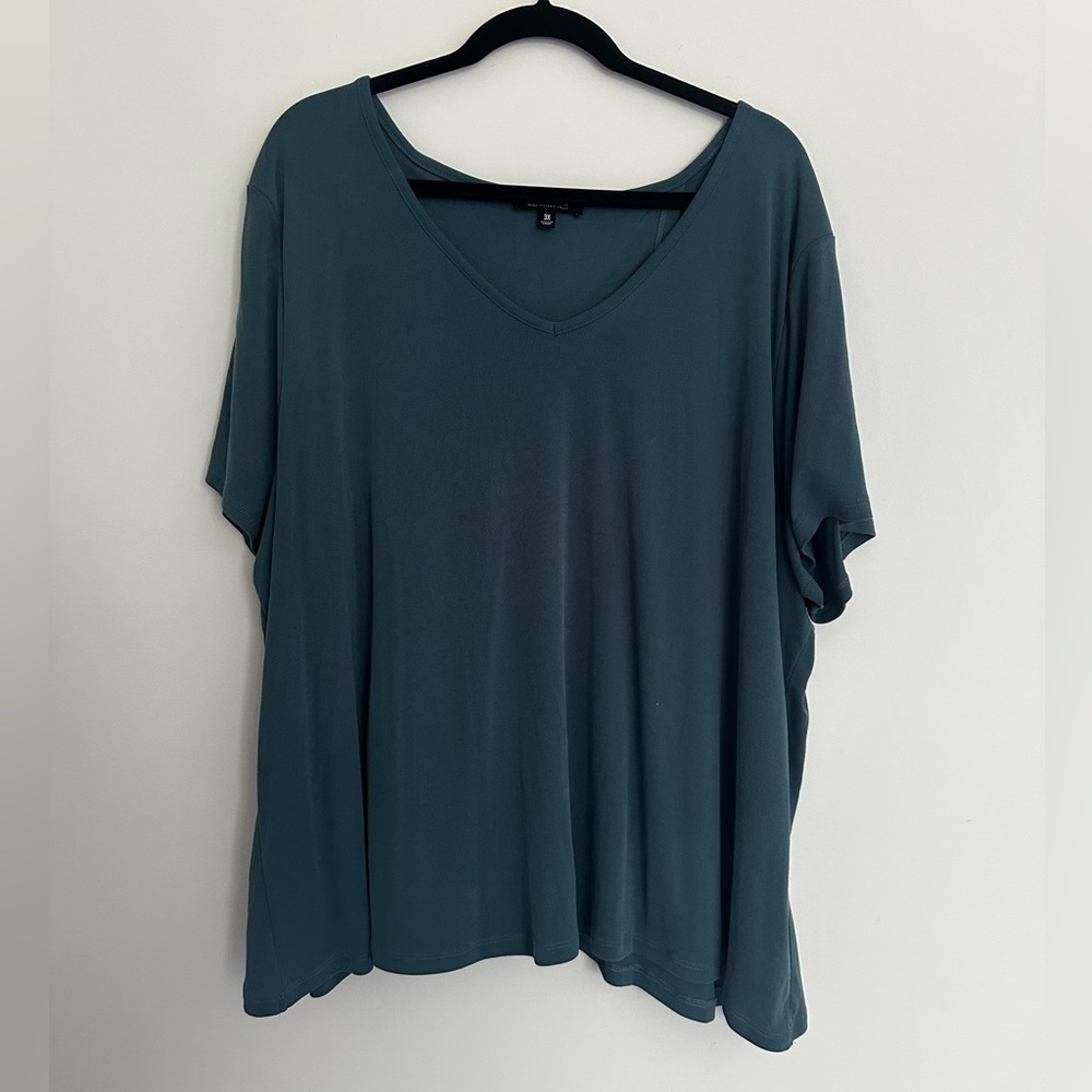 Rebel | Woman’s Sz 3X | Teal V-Neck Short Sleeve Open Back Top